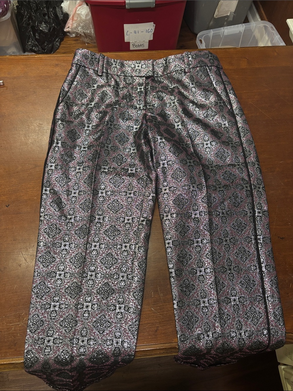 J Crew Embellished Metallic Trousers in Pink and Black Size 4 57098